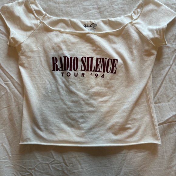 Brandy Melville Tops - White off shoulder tee, with burgundy letters. Size small